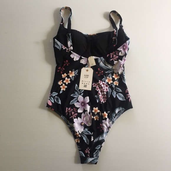 BILLABONG one piece sz 8 swimmers NEW Tiki black floral  underwire adjustable - Picture 12 of 13